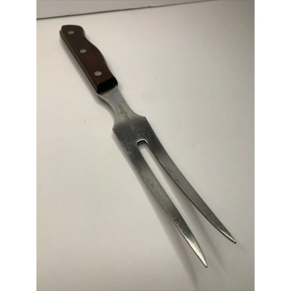 Vintage Maxam Stainless Steel‎ Meat Carving Fork Wood Handle.